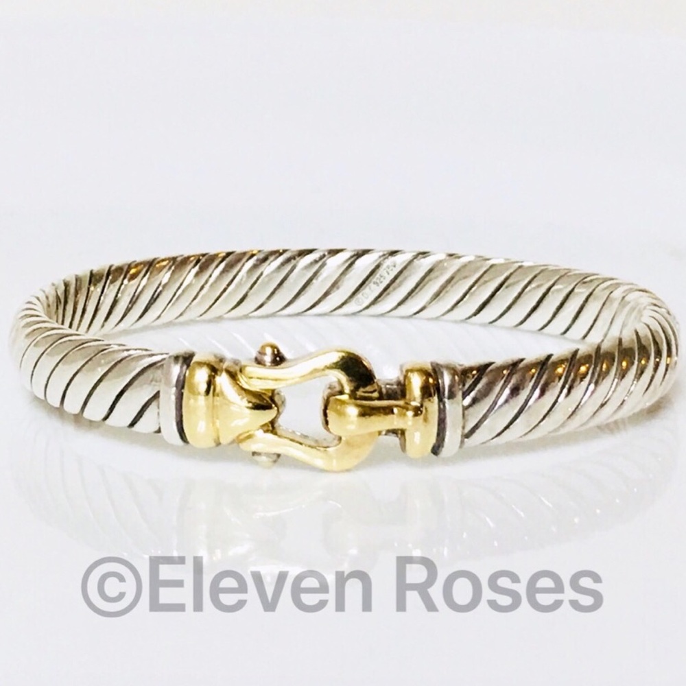 David Yurman 925 18k Cable Buckle Bangle Bracelet - Picture 8 of 8